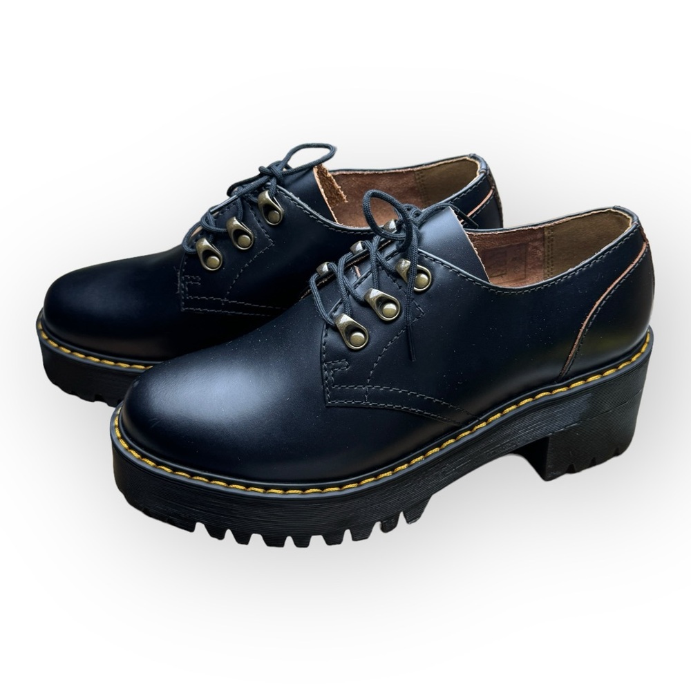 Dr Martens Women's LEONA LO Black Platform Shoes Oxford Size US 8 UK 6 EUR 39